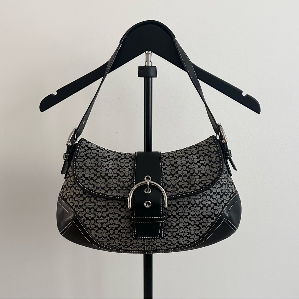 Vintage Y2K Coach 6808 Soho Black Gray Signature Sufflette Shoulder Bag